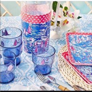 NEW Lilly Pulitzer Boatylicious Pitcher & Cups Set & Sway with Me 4 Plates GWP